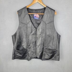 USA Leather Motorcycles Biker Vest Mens XL Black Classic Genuine Western‎